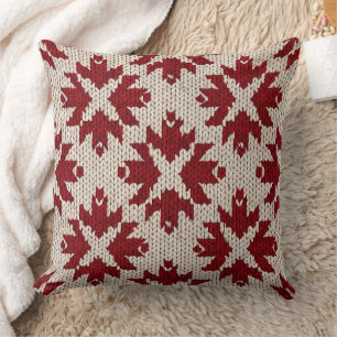 Nordic Red and White Knit Pattern – Classic Winter Throw Pillow