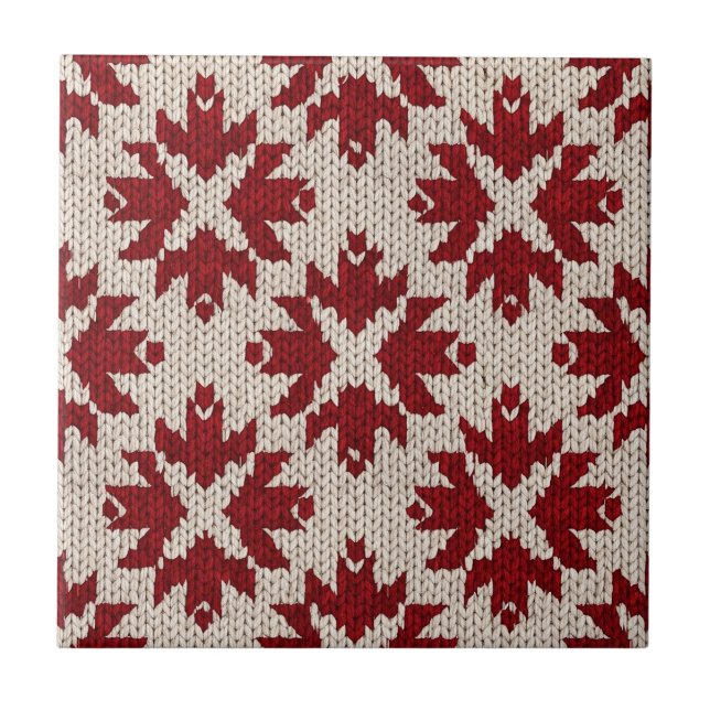 Nordic Red and White Knit Pattern – Classic Winter Tile (Front)