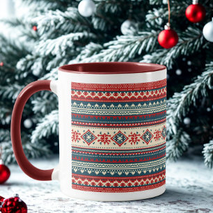 Nordic Red Navy Ugly Christmas Sweater Holiday Mug