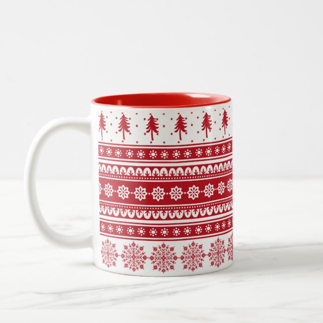 Nordic Red Pattern Gift Scandinavian Christmas Mug (Left)