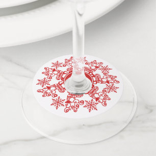 Nordic Red Reindeer and Snowflake Christmas Wine Glass Tag