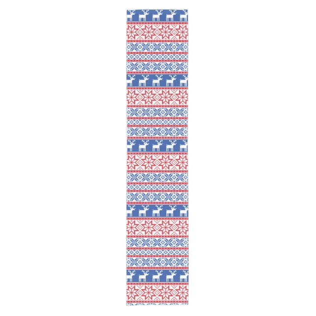 Nordic Reindeer and Snowflakes Short Table Runner (Front)
