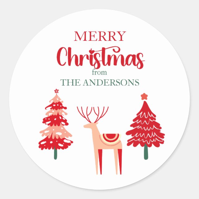 Nordic Reindeer and Xmas Trees Hygge Christmas Classic Round Sticker (Front)