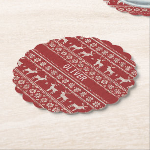 Nordic Reindeer Christmas Personalized Paper Coaster