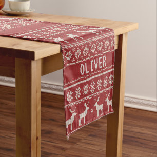 Nordic Reindeer Christmas Personalized  Short Table Runner