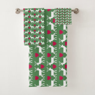 Nordic Reindeer & Hearts Pattern Bath Towel Set
