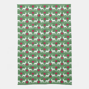 Nordic Reindeer & Hearts Pattern Kitchen Towel