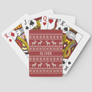 Nordic Reindeer Knit Pattern Personalized  Playing Cards