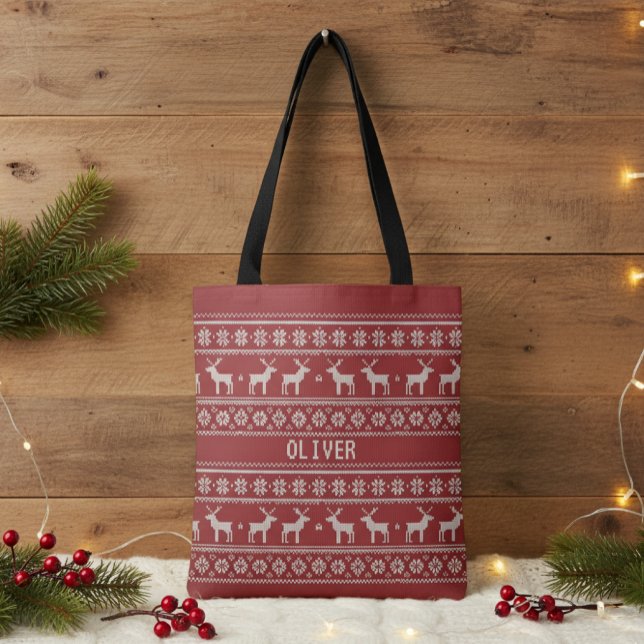 Nordic Reindeer Knit Pattern Personalized Tote Bag (Créateur téléchargé)