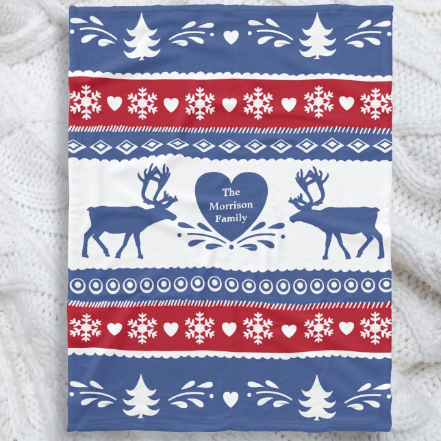 Nordic reindeer, snowflake, heart and tree pattern fleece blanket (Creator Uploaded)