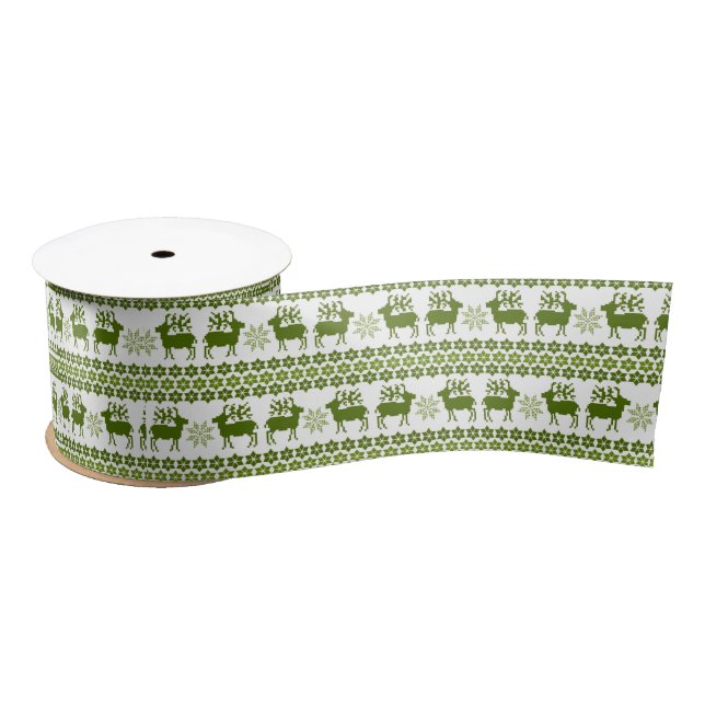 Nordic Reindeer & Snowflakes Satin Ribbon (Spool)
