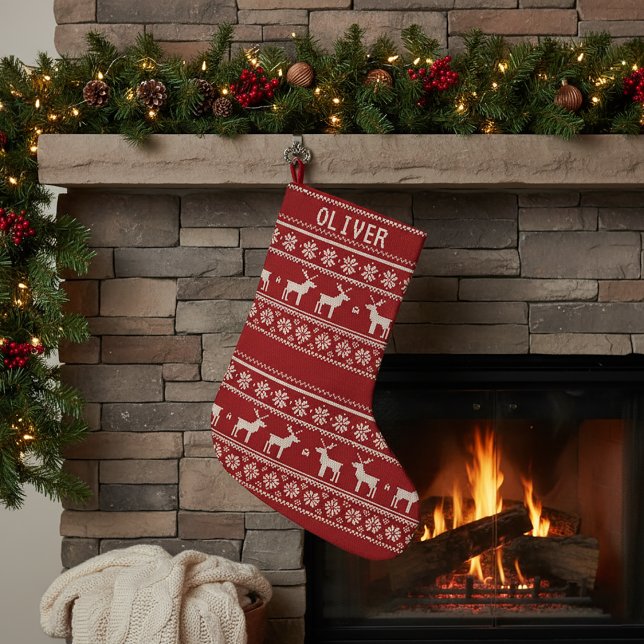 Nordic Reindeer Sweater Pattern personalized Name Small Christmas Stocking (Creator Uploaded)
