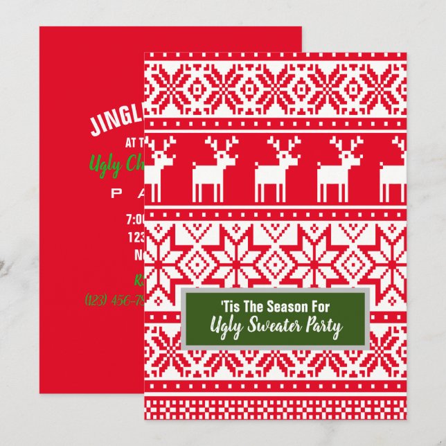 Nordic reindeer Ugly Christmas Sweater Party Invitation (Front/Back)