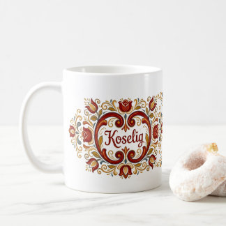 Nordic Rosemaling Mug, “Koselig” Scandinavian Desi Coffee Mug