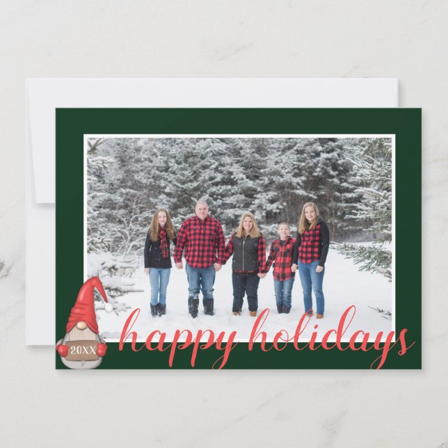 Nordic Santa Gnome Framed Photo Holiday Card (Front)