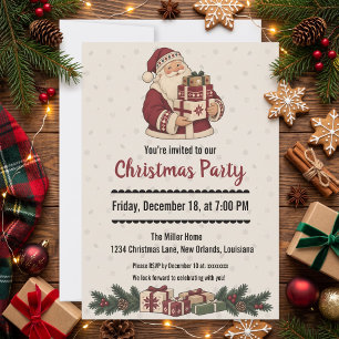 Nordic Santa with Stacked Christmas Gift Box Invitation
