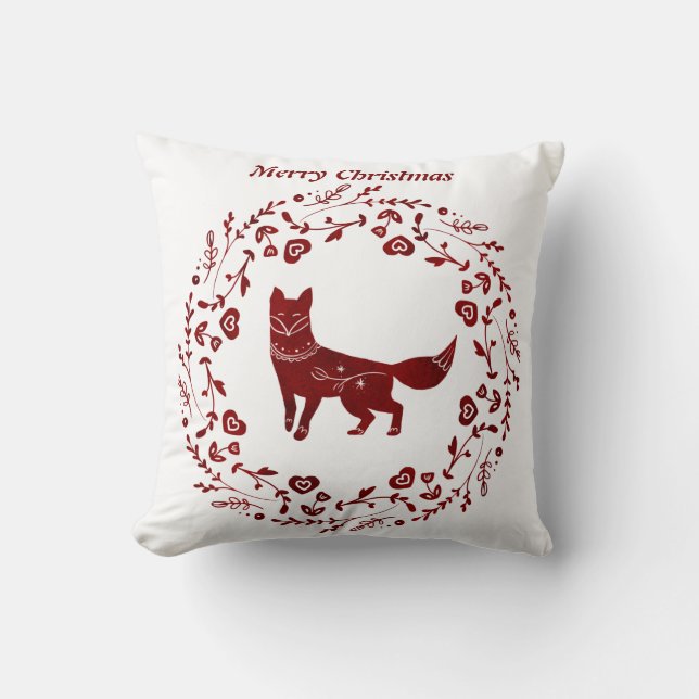 Nordic/Scandi Christmas Fox. Editable text. Throw Pillow (Front)