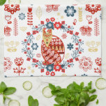 Nordic Scandi Folk Art Woodland Red Fox Flowers Kitchen Towel<br><div class="desc">Nordic or Slavic folk art ornamental seamless pattern with woodland foxes,  flowers,  and plants in blue,  red,  and yellow.</div>