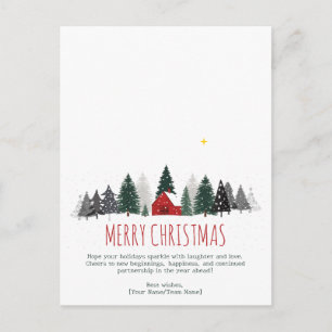 Nordic Scandi Minimal White Red Hut Snow Christmas Holiday Postcard