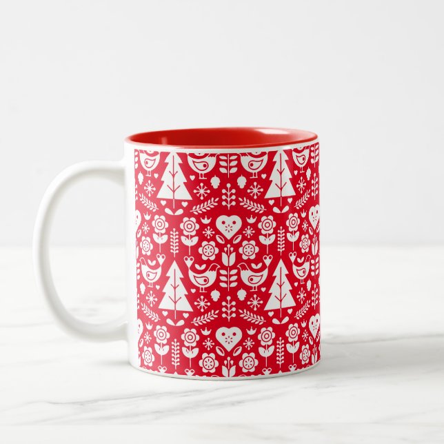 Nordic Scandinavian Christmas Decorations Two-Tone Coffee Mug (Left)