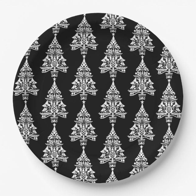 Nordic Scandinavian Christmas Tree Decorations Paper Plate (Front)