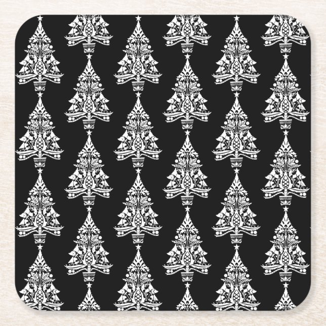 Nordic Scandinavian Christmas Tree Decorations Square Paper Coaster (Front)