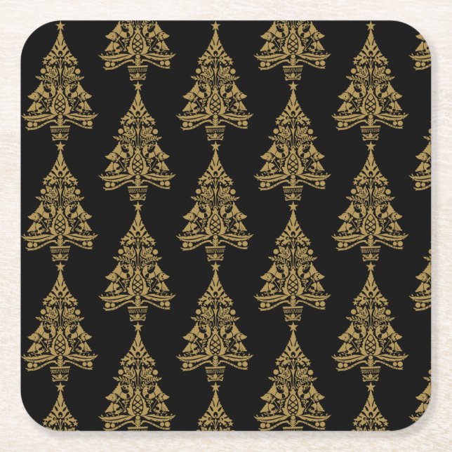 Nordic Scandinavian Christmas Tree Decorations Square Paper Coaster (Front)