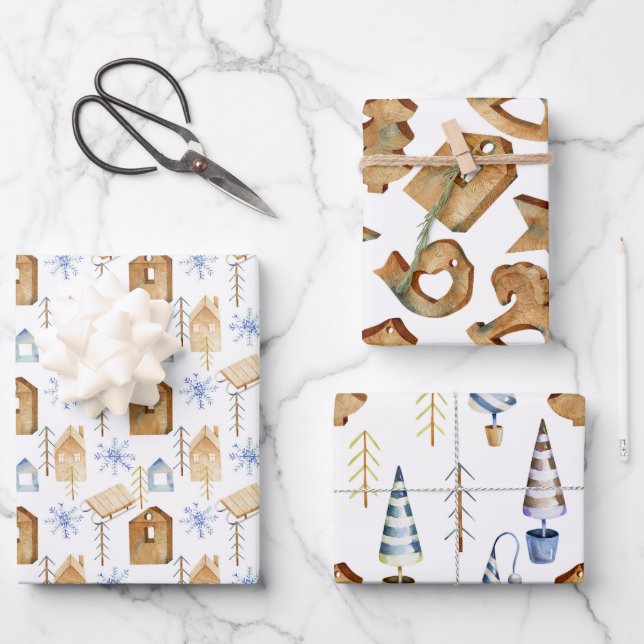 Nordic Scandinavian Contemporary Christmas  Wrapping Paper Sheet (Front)