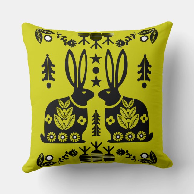 Nordic Scandinavian Folk Art  Throw Pillow (Back)