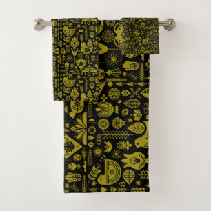 Nordic Scandinavian Folk Pattern Art Bath Towel Set