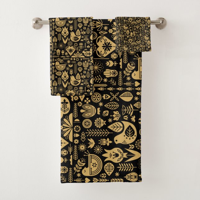 Nordic Scandinavian Folk Pattern Art   Bath Towel Set (Insitu)
