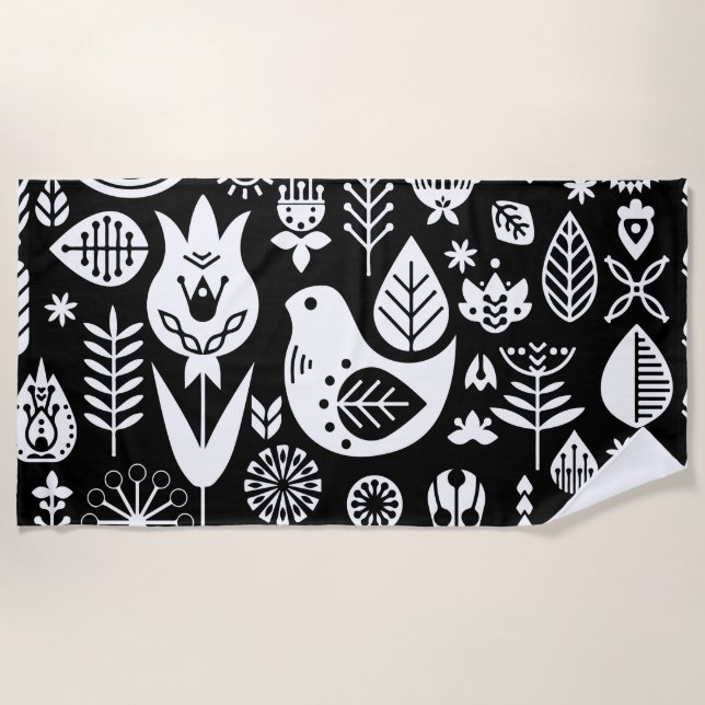 Nordic Scandinavian Folk Pattern Art   Beach Towel (Front)