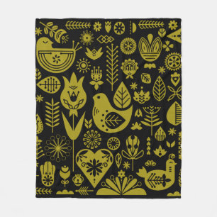 Nordic Scandinavian Folk Pattern Art   Fleece Blanket