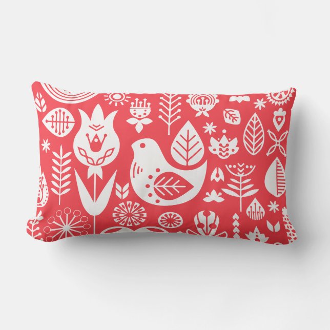 Nordic Scandinavian Folk Pattern Art   Lumbar Pillow (Front)