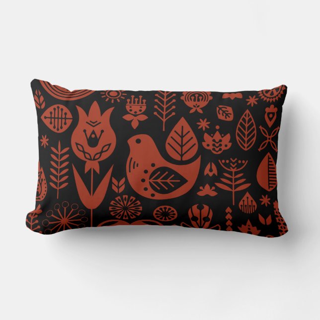 Nordic Scandinavian Folk Pattern Art   Lumbar Pillow (Front)