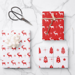 Nordic Scandinavian Reindeer Christmas  Wrapping Paper Sheet