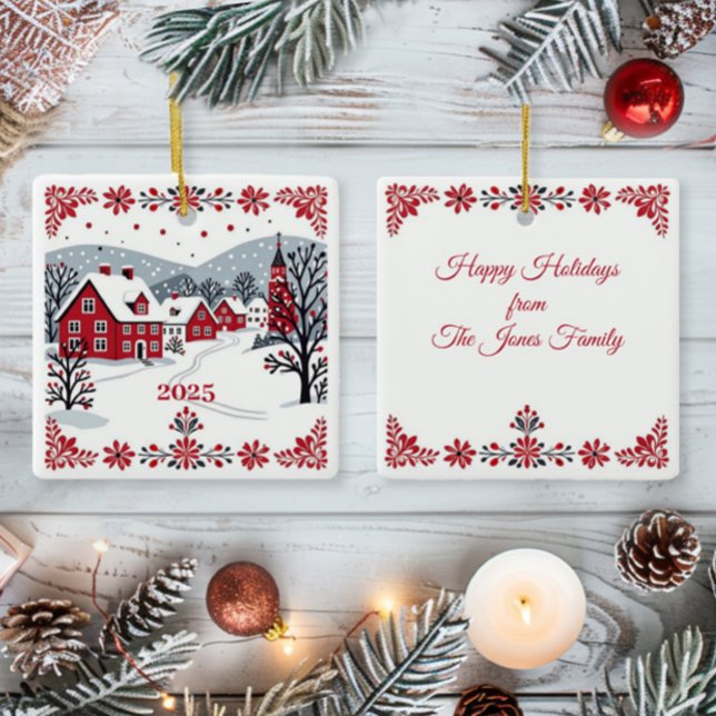 Nordic Scandinavian Village  Ceramic Ornament (Creator Uploaded)