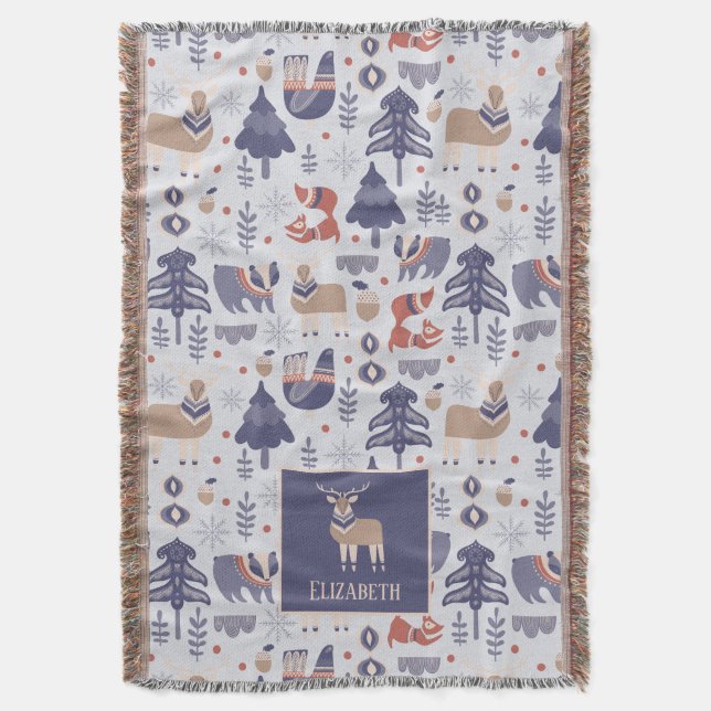 Nordic Scandinavian Woodland Personalized Throw Blanket (Front Vertical)