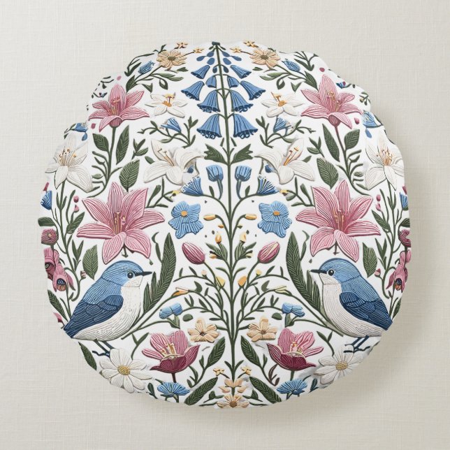 Nordic Serenity  Symphony of Flora and Fauna Round Pillow (Front)
