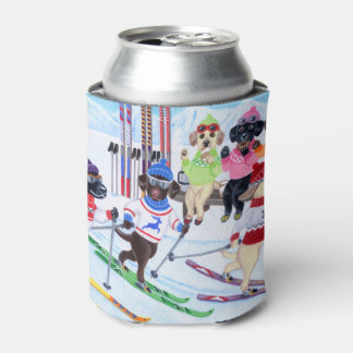 Nordic Skiing Labradors Painting Can Cooler