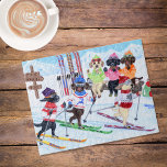 Nordic Skiing Labradors Painting Jigsaw Puzzle<br><div class="desc">Whimsical and funny Nordic Skiing Labrador Retriever Painting design. Happy Labrador Retriever dogs enjoy skiing in Labrador Fancy Ski Resort!!! Black Labrador, Chocolate Labrador, Yellow Labrador are all painted in the picture. They really love snow and winter sport. Colourful and cheery. Painted by Naomi Ochiai. Nice dog gifts for Labrador...</div>