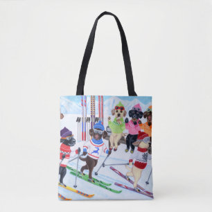Nordic Skiing Labradors Painting Tote Bag