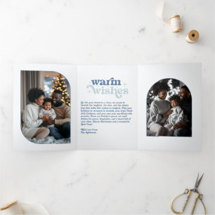 Nordic Sky Cozy Vibes Retro Christmas Photo Tri-Fold Holiday Card