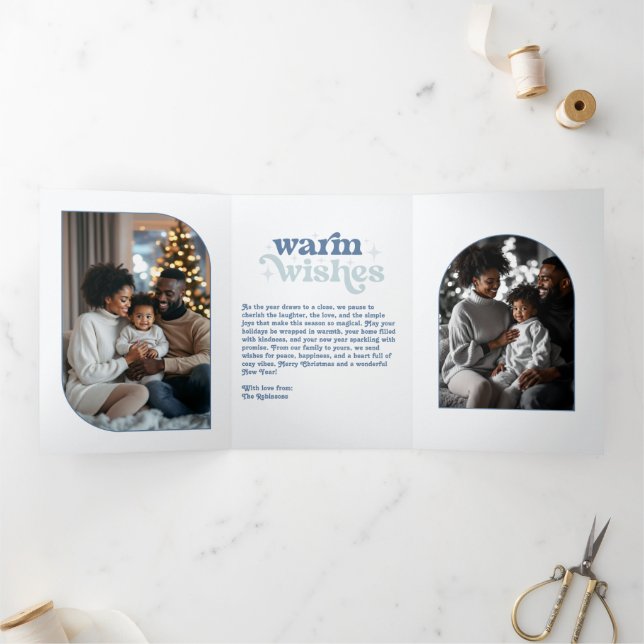 Nordic Sky Cozy Vibes Retro Christmas Photo Tri-Fold Holiday Card (Inside)