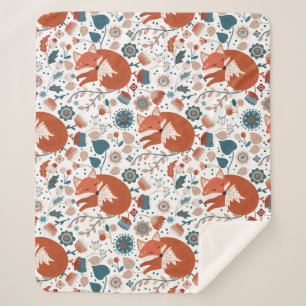 Nordic sleeping fox pattern  sherpa blanket