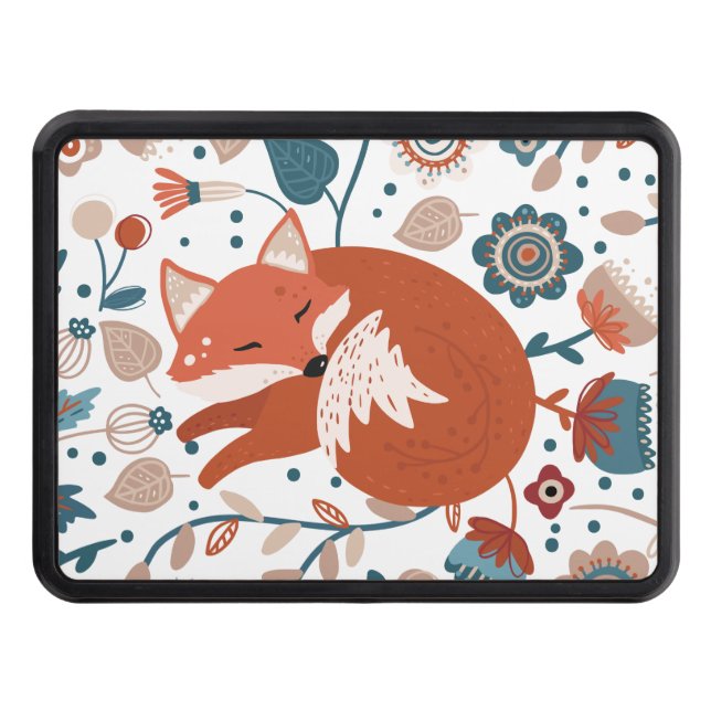 Nordic sleeping fox pattern  trailer hitch cover (Front)