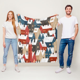 Nordic Snow Winter Town Pattern Fleece Blanket