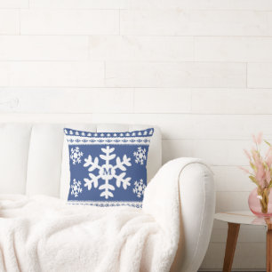 Nordic snowflake and tree pattern throw pillow