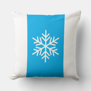 Nordic Snowflake Azure Blue White Holiday Stripes Throw Pillow