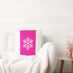 Nordic Snowflake Bright Pink White Holiday Stripes Throw Pillow